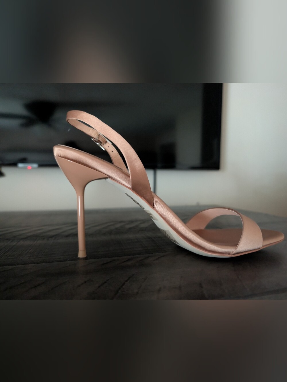 NIB Jeffrey Campbell Go-Getter Satin Slingback Stiletto Heels Natural 8